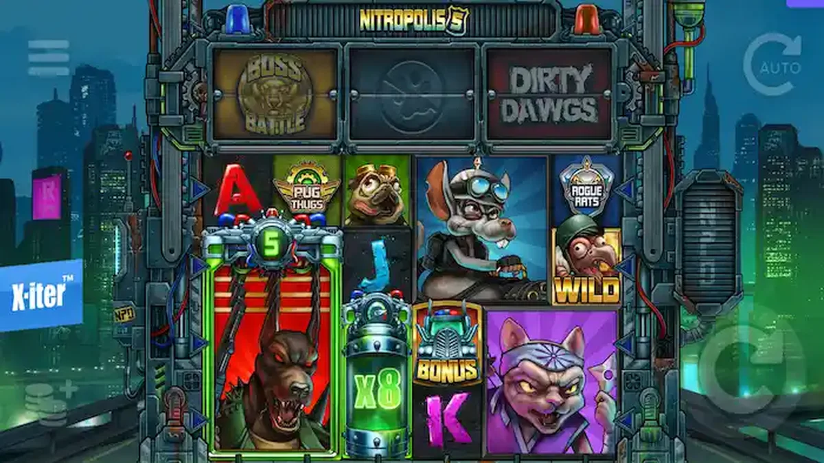Nitropolis 5 slot machine neon city background