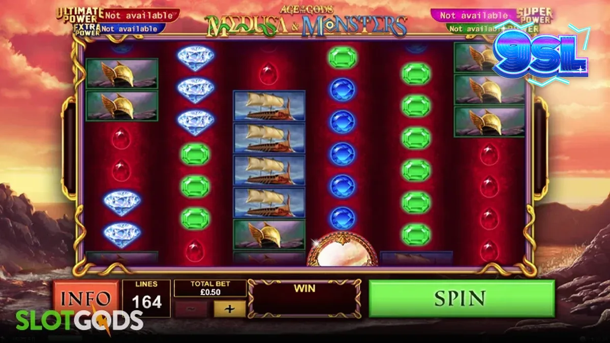 Tampilan antarmuka permainan slot Age of the Gods Medusa & Monsters